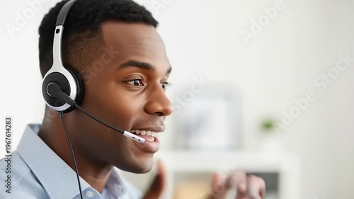 Smiling African American man wearing headset.