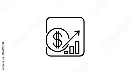 Financial Growth Concept: Dollar Sign with Upward Arrow and Bar Chart Icon