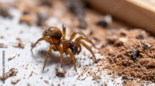 Close-Up of a Spiderling Amidst Debris and Insecticide Residue