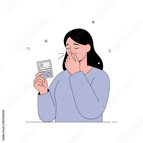 Woman with allergy holding a medical test result.
