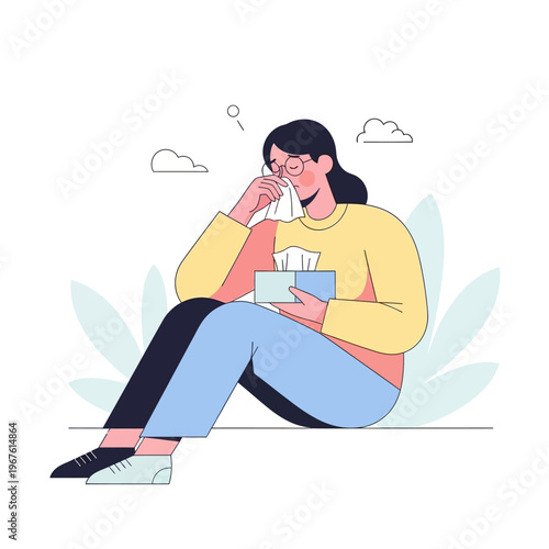 Woman Crying with Tissue Box.