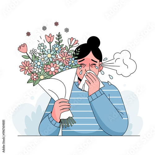 Woman suffering from severe pollen allergy.