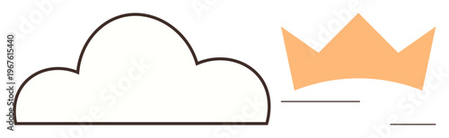 Royalty, leadership, weather, creativity, branding, design . A cloud and crown in minimal lines and shapes. Leadership and weather symbolism combination