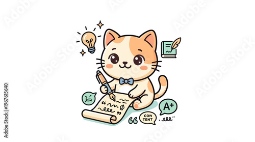 Cute Cat Writing Learning and Getting Good Grades