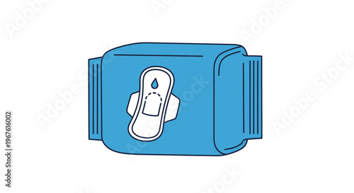 Blue Sanitary Pad Packaging with Absorption Symbol