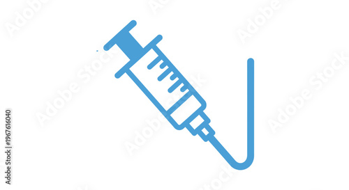 Blue Syringe Icon with Needle and Tube, Medical Healthcare and Vaccination Concept