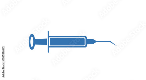 Blue Syringe Icon with Curved Needle - Medical and Healthcare Symbol