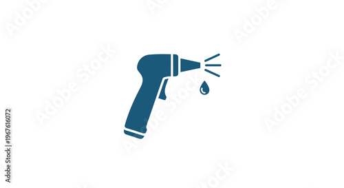 Blue water spray gun icon with water drops on white background