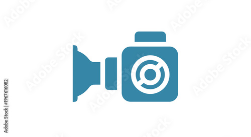 Blue video camera icon on white background
