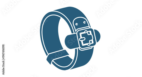 Blue Wristband with Buckle, Simple Icon Style, Isolated on White Background