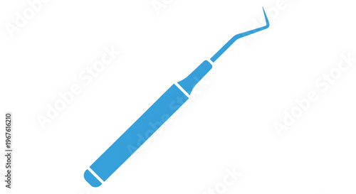 Dental explorer tool icon, blue on white background, medical instrument for examination