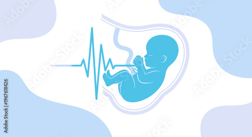 Fetus in womb with heartbeat EKG line, pregnancy, health, and life concept