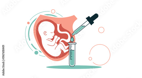 Fetus in womb, scientific research, DNA testing, medical pipette and test tube