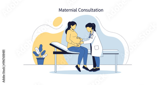 Maternal Consultation: Doctor examines pregnant woman during prenatal checkup in clinic