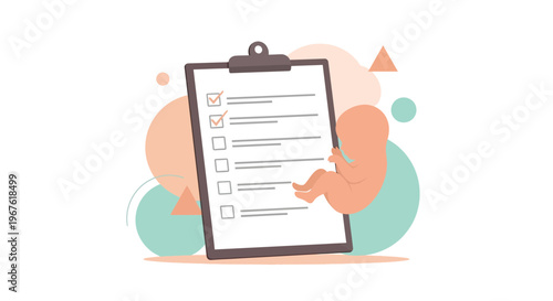 Pregnancy Checklist: Fetus Silhouette on Clipboard with To-Do List and Abstract Shapes