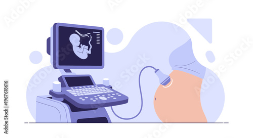Pregnant belly ultrasound scan showing baby fetus, medical technology, healthcare, pregnancy checkup