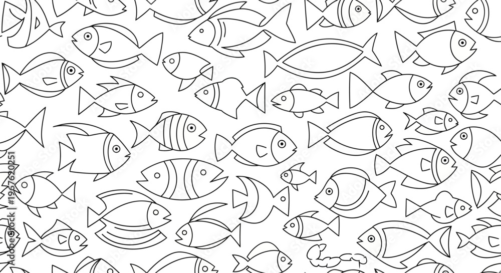 Fototapeta premium Black and white fish illustrations.