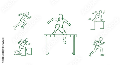 People running jumping hurdle obstacles fast.