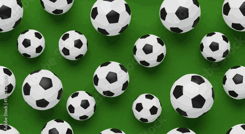 Collection of soccer balls on display.