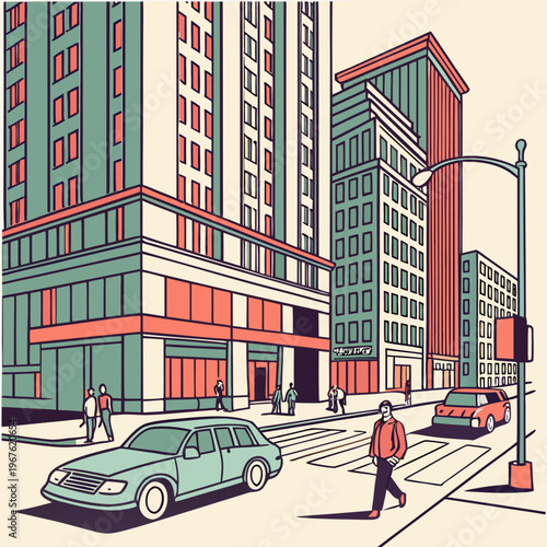 Modern City Life Flat Vector Illustration