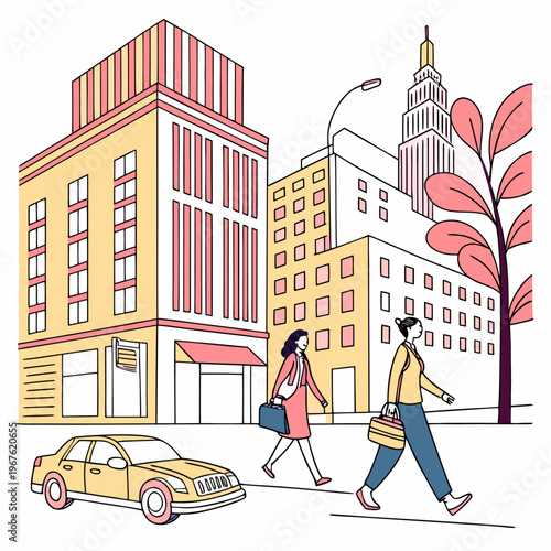 Modern City Life Flat Vector Illustration