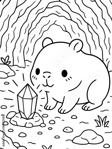 Cuteness and Crystals: An adorable hamster discovers a dazzling crystal in its underground home, where it is surrounded by rocks and a burrow entrance.