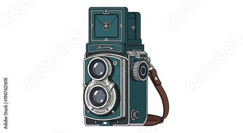Vintage green twin lens reflex camera.