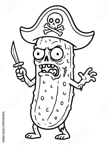 Pirate Pickle: A whimsical illustration of a pickle transformed into a swashbuckling pirate.