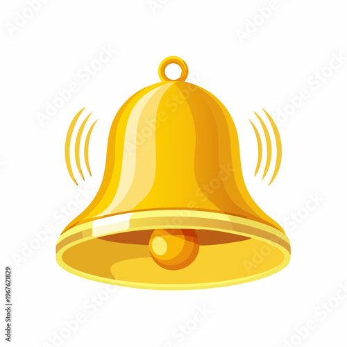 Cartoon golden bell ringing concept illustration isolated on white background