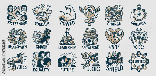Feminist Empowerment and Social Justice Badge Collection - Women's Rights Vintage Icons