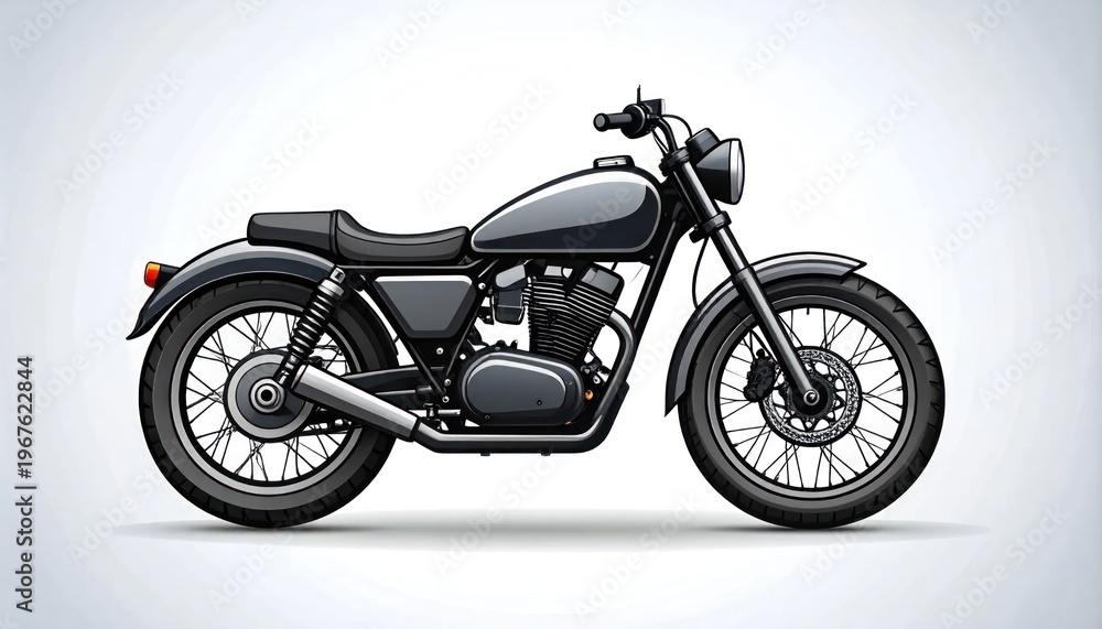 Fototapeta premium Classic Black Motorcycle Side View Illustration.