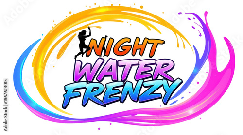Water Night Frenzy Event with Colorful Splashes and Dancing Silhouettes