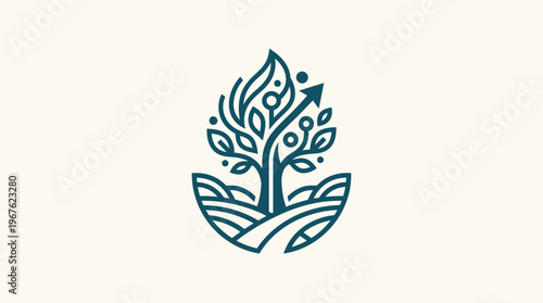 Abstract Tree Logo with Growth Arrow