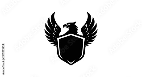 Black Griffin Shield Emblem Logo, Heraldic Eagle Crest on Shield, Mythical Creature Symbol