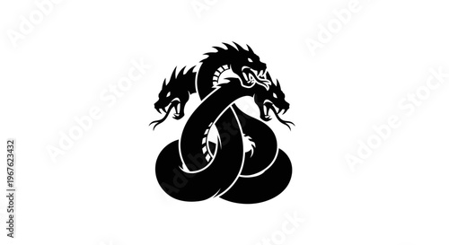 Black Hydra Serpent Symbol, Mythological Creature, Ancient Legend, Vector Graphic