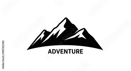 Black Mountain Peak Silhouette with the word ADVENTURE, symbolizing exploration and outdoor activities