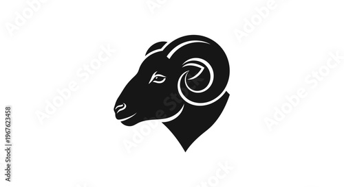 Black Ram Head Silhouette, Aries Zodiac Sign, Aries Symbol, Astrology Icon, Ram Head Vector