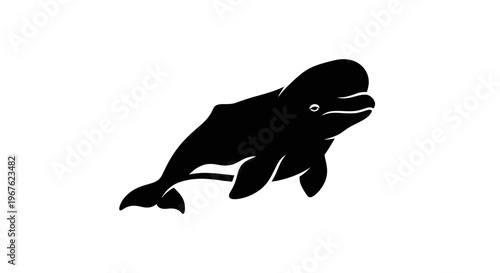 Black Silhouette of a Beluga Whale Swimming