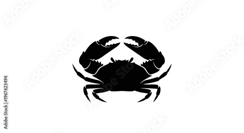 Black Silhouette of a Crab with Claws Raised on a White Background