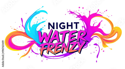 Frenzy of Vibrant Night Water Splashes on a Transparent Background Creating an Energetic Graphic Design
