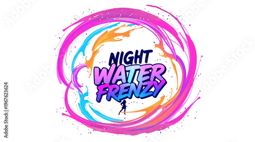Splash of Vibrant Colors Forming a Night Water Frenzy Illustration with a Silhouette