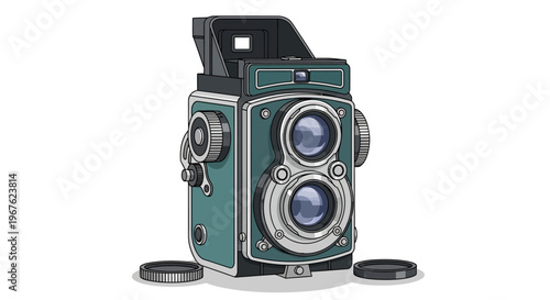 Vintage green twin lens reflex camera.