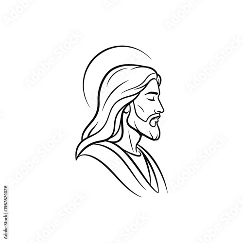 Jesus christ profile halo spiritual symbol religious iconography serene meditation contemplation prayer faith hope blessing divinity divine spiritual aura sacred.