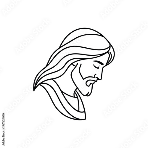 Jesus christ side profile halo spiritual symbol religious iconography serene meditation contemplation prayer faith hope blessing divinity divine spiritual aura sacred.