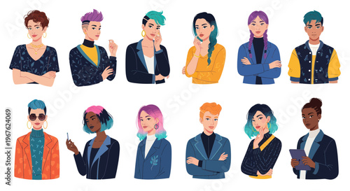 Diverse Group of Young People with Unique Styles and Hairstyles