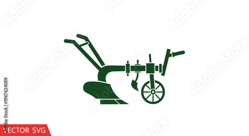 Green Silhouette of a Plow on a White Background - Agricultural Tool Icon