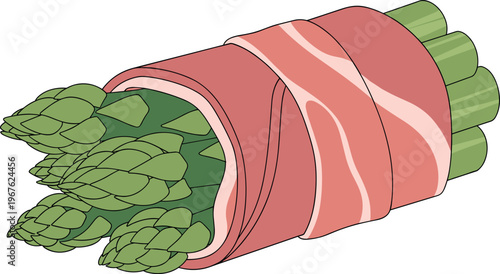 A bundle of fresh green asparagus wrapped in crispy bacon slices