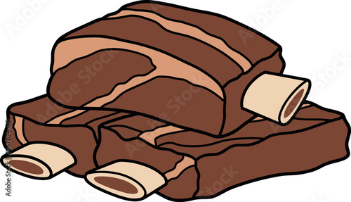 A cartoon illustration of a pile of bacon strips with bone ends
