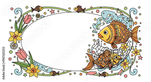 April Mop Celebration A Whimsical April Fools Day Scene with Fish and Flowers