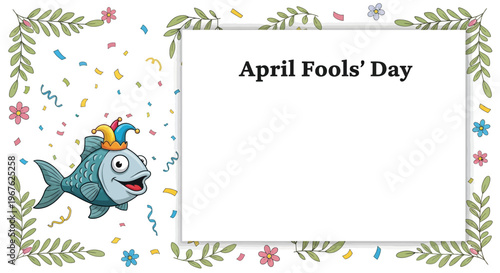 April Mop Celebration A Humorous April Fools Day with a Playful Fish and Confetti